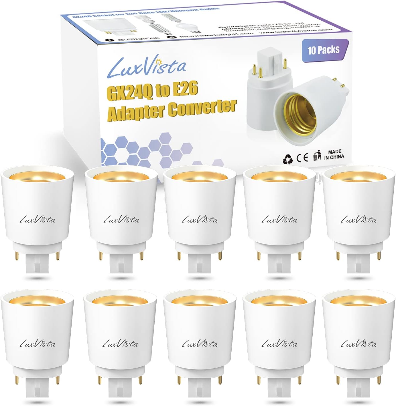 Luxvista Gx24q to E26/E27 LED Light Sockets Adapter, Gx24 to Medium ...