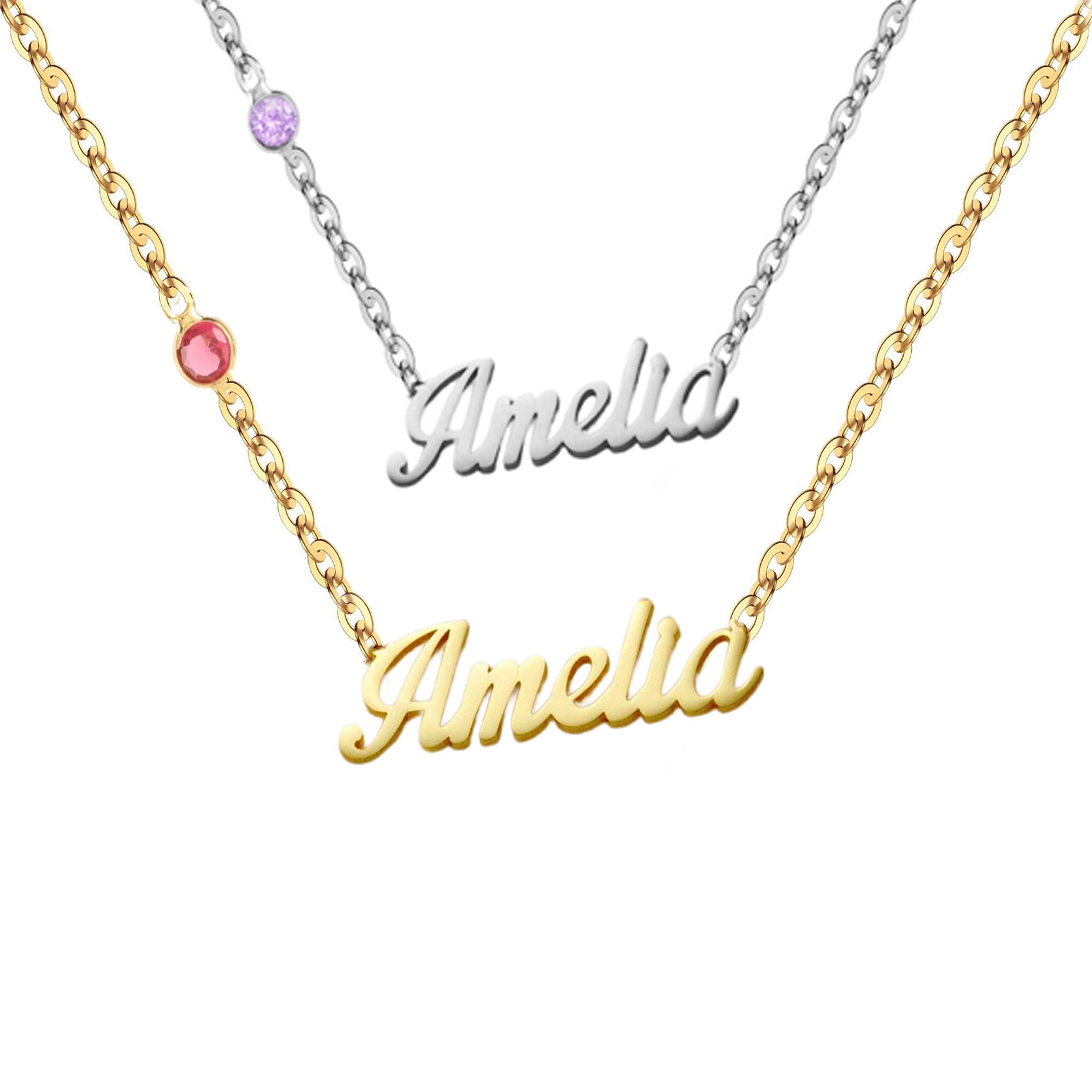 SANNYRA Name Necklace Personalized, 18K Gold Plated Silver-plated Customized Nameplate Necklaces Jewelry Gifts for Women