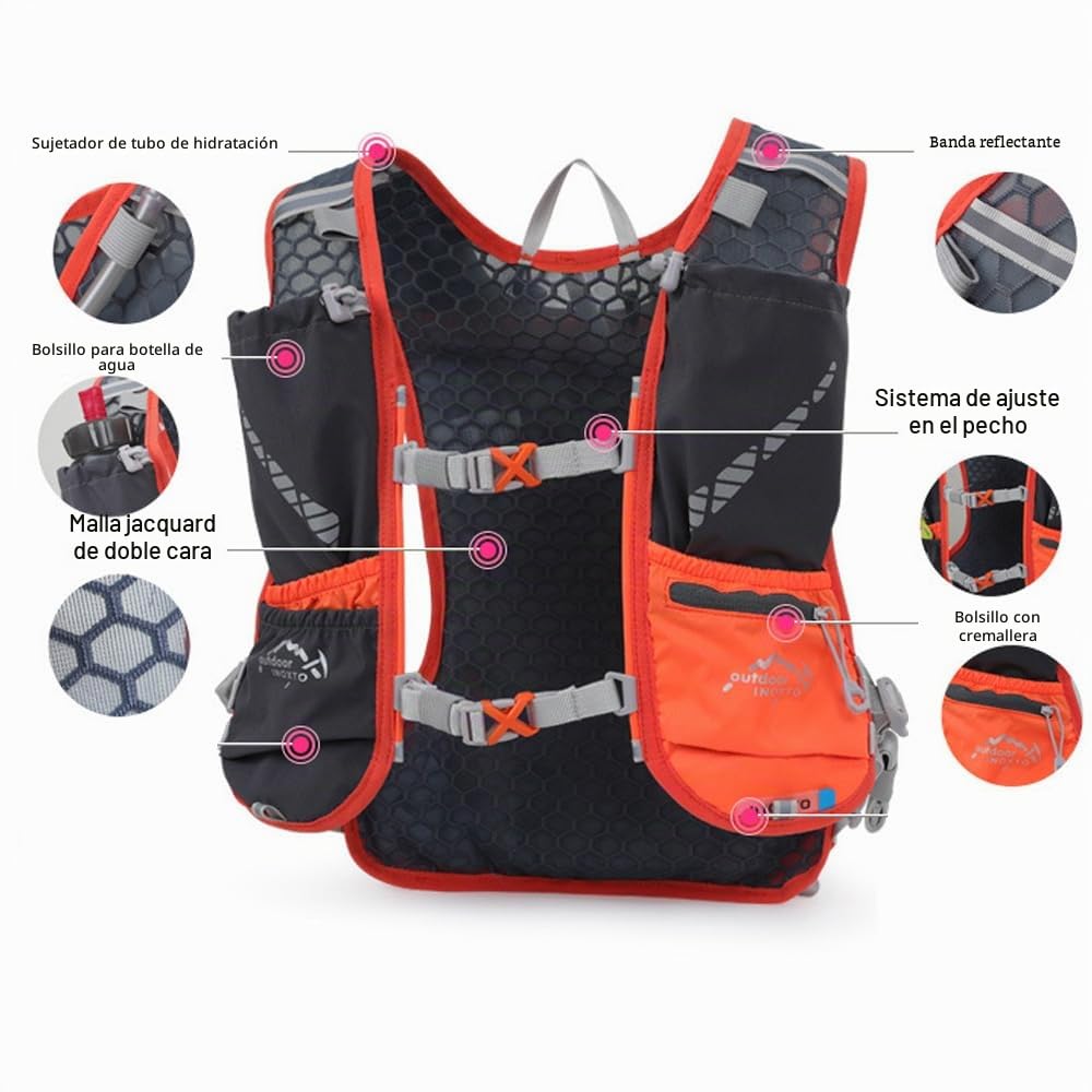 Lixada 5L Mochila de Hidratación para Senderismo con 1 * 1.5vejiga de Agua y 2 * 450ML Botellas de Agua Blandas Mochilas Hidratación para Al Aire Libre Ciclismo Camping Senderismo Alpinismo