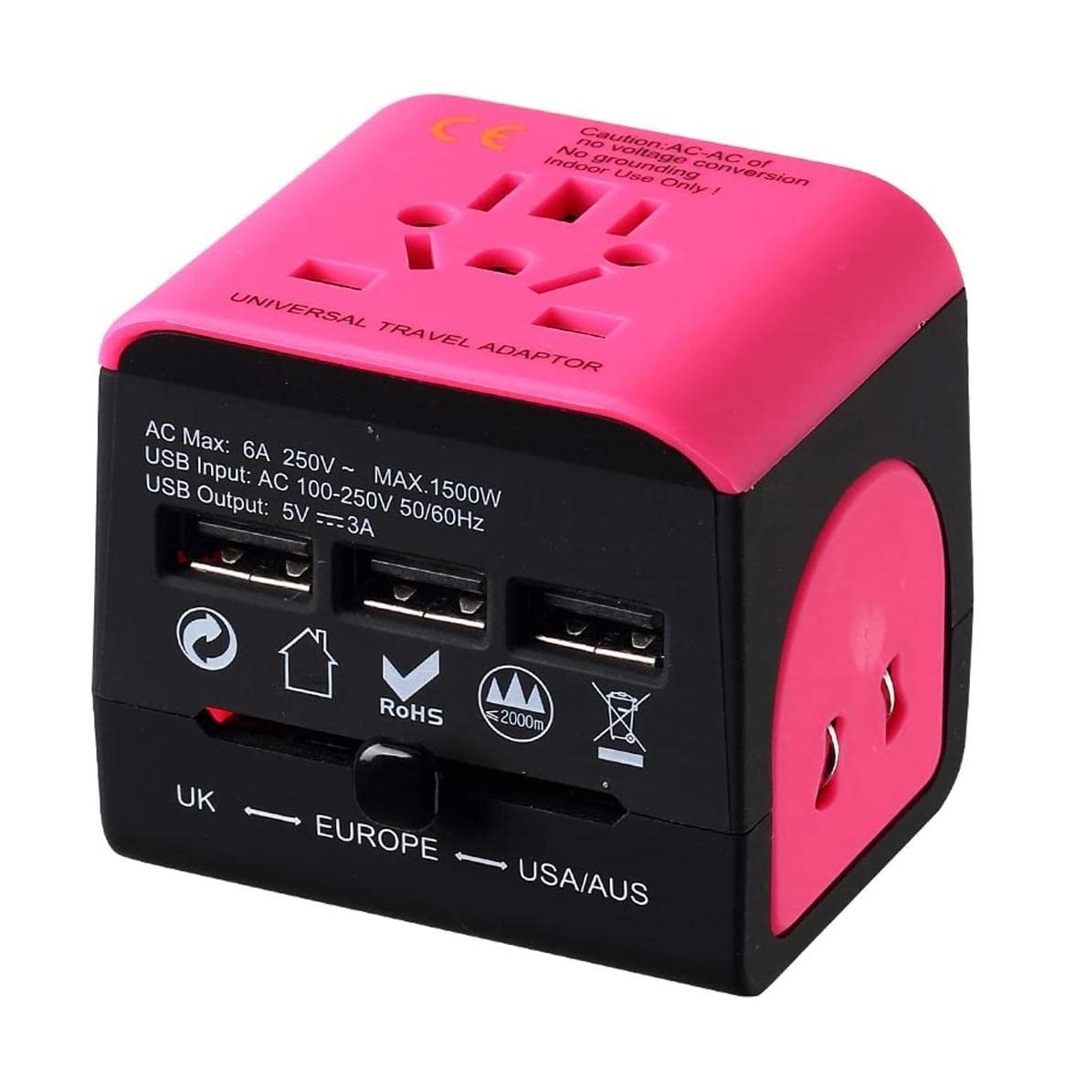 Universeller Reiseadapter Weltweiter Reiseadapter mit 3 USB-Ladeanschlüssen für USA EU UK AUS Internationaler Reiseadapter