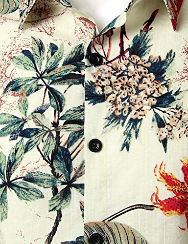 JOGAL Men's Flower Casual Button Down Short Sleeve Hawaiian Shirt X-Large White4