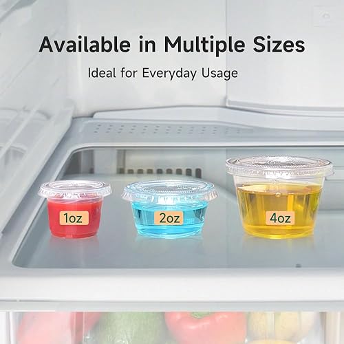 Miniatura 4 de SUCITY 240 juegos  Vasos de gelatina de 2 onzas, tazas de condimento de plástico con tapas, pequeñas tazas desechables para salsa para control de