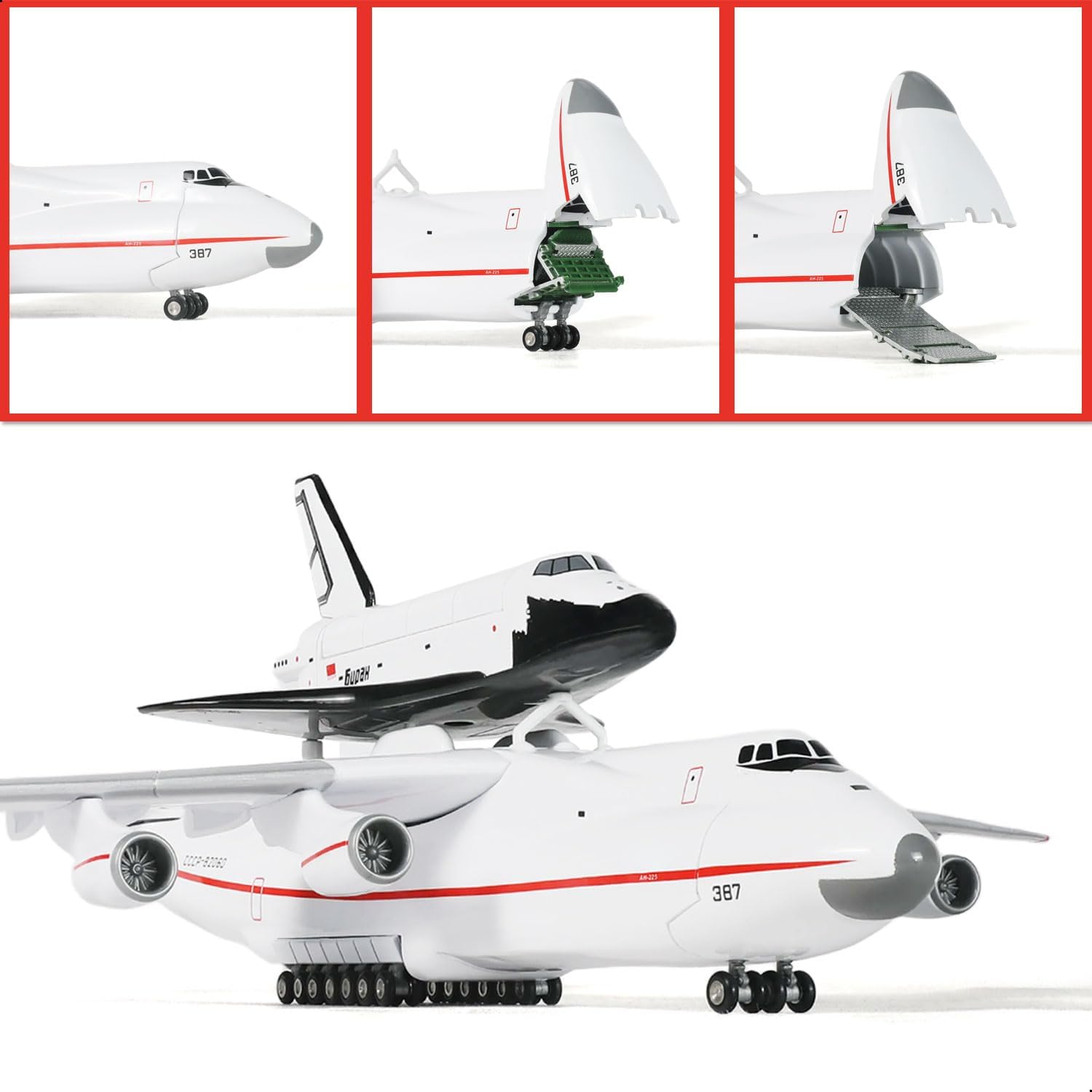 1/200 Antonov An-225 Buran Space Shuttle Model Pre-Built Mriya an 225 Airplane Model (16.5-inch L) with Stand for Adult Military Aircraft Enthusiasts Collectibles or Memorial Gifts