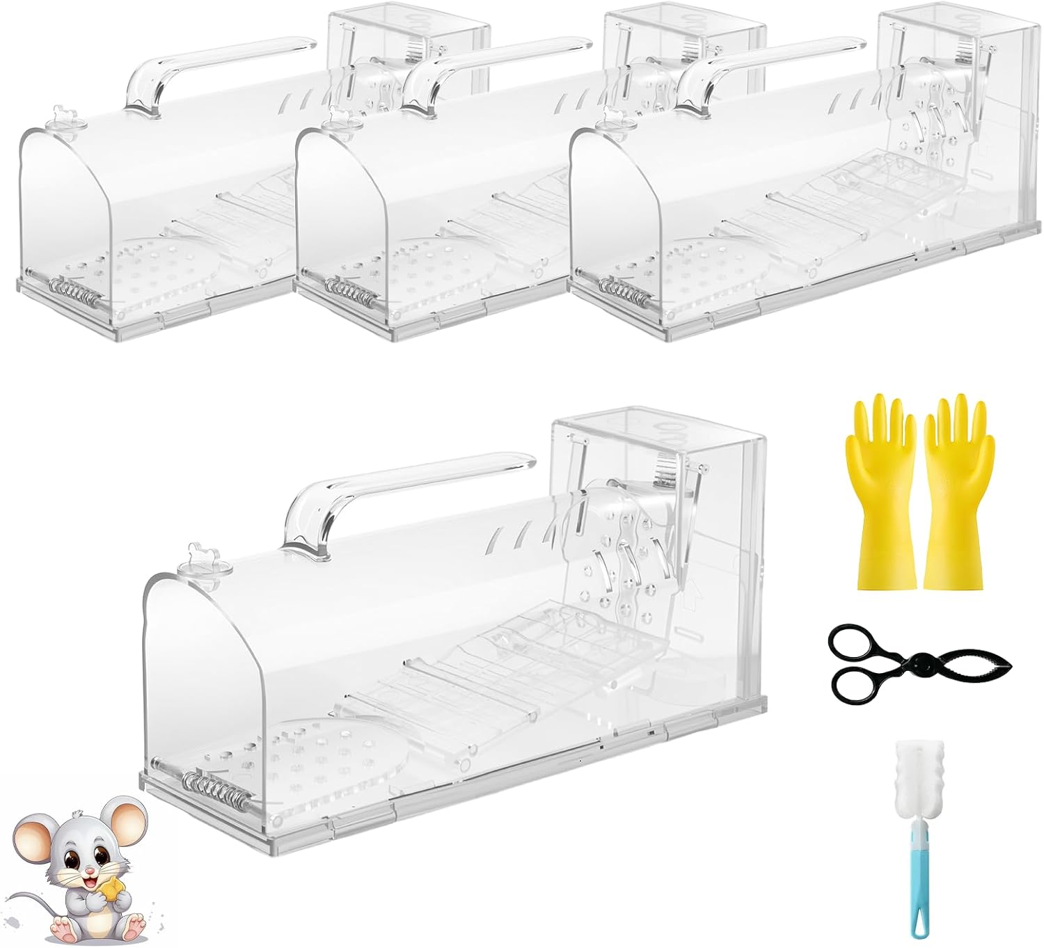2025 Humane Mouse Trap,Sensitive Catch and Release Mouse Trap Indoor/Outdoor,4Pack Reusable Mice Trap Non Killer for Rat,No Touch Release,Small Rodent Capture Cage Includes Cleaning Brush,Clips,Gloves