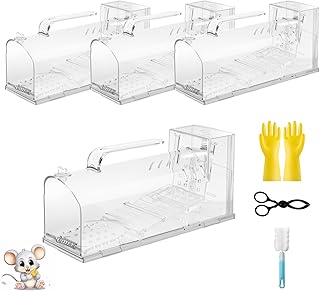 2025 Humane Mouse Trap,Sensitive Catch and Release Mouse Trap Indoor/Outdoor,4Pack Reusable Mice Trap Non Killer for Rat,No Touch Release,Small Rodent Capture Cage Includes Cleaning Brush,Clips,Gloves