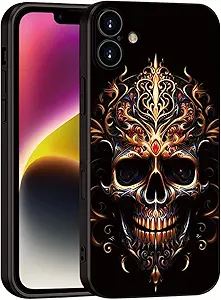 Printed with Skull for iPhone 16 case, Silicone Soft Shockproof Case Featuring a Reaper Skeleton Print with - for a Distinctive Edge (A2-Skull-Death God Skeleton)