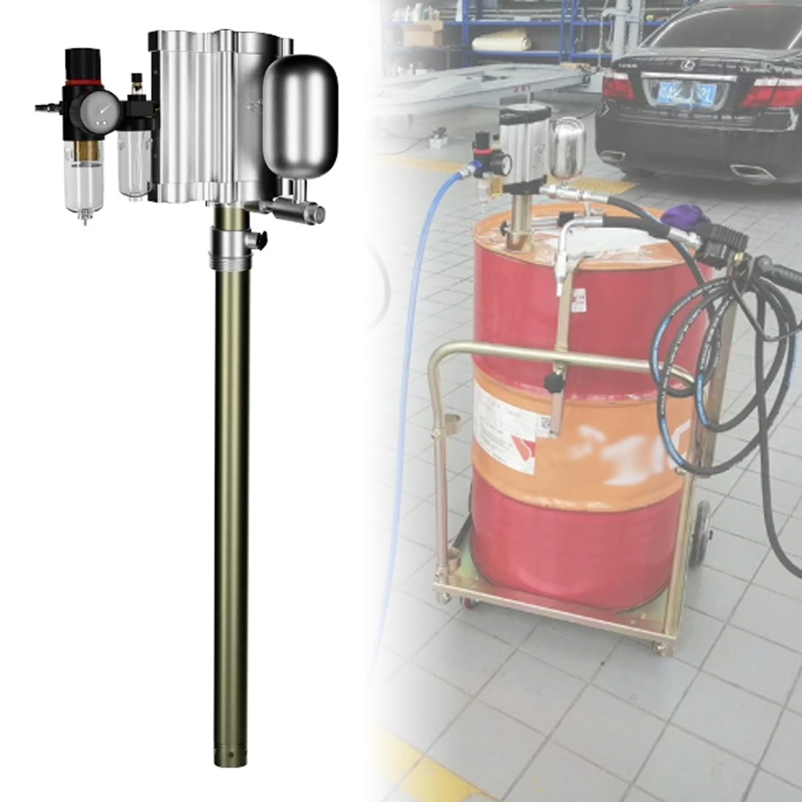 Pompa Pneumatica For Travaso Olio For Carichi Pesanti, Pompa Aspirazione Olio, Dotata Di Manometro,Adatta Al Travaso Di Liquidi A Media E Bassa Viscosità(Low viscosity,Pump)