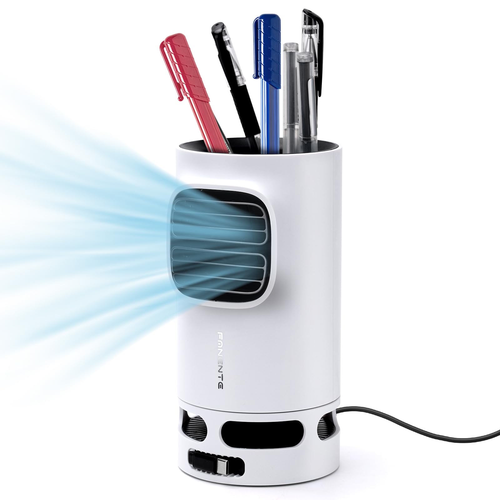 Pen Holder with Desktop Fan Charger Desk Organizer for Desk, 15W Fast Wireless Charger with Pen Holder for Home Office Supplies, Compatible with iPhone and Samsung