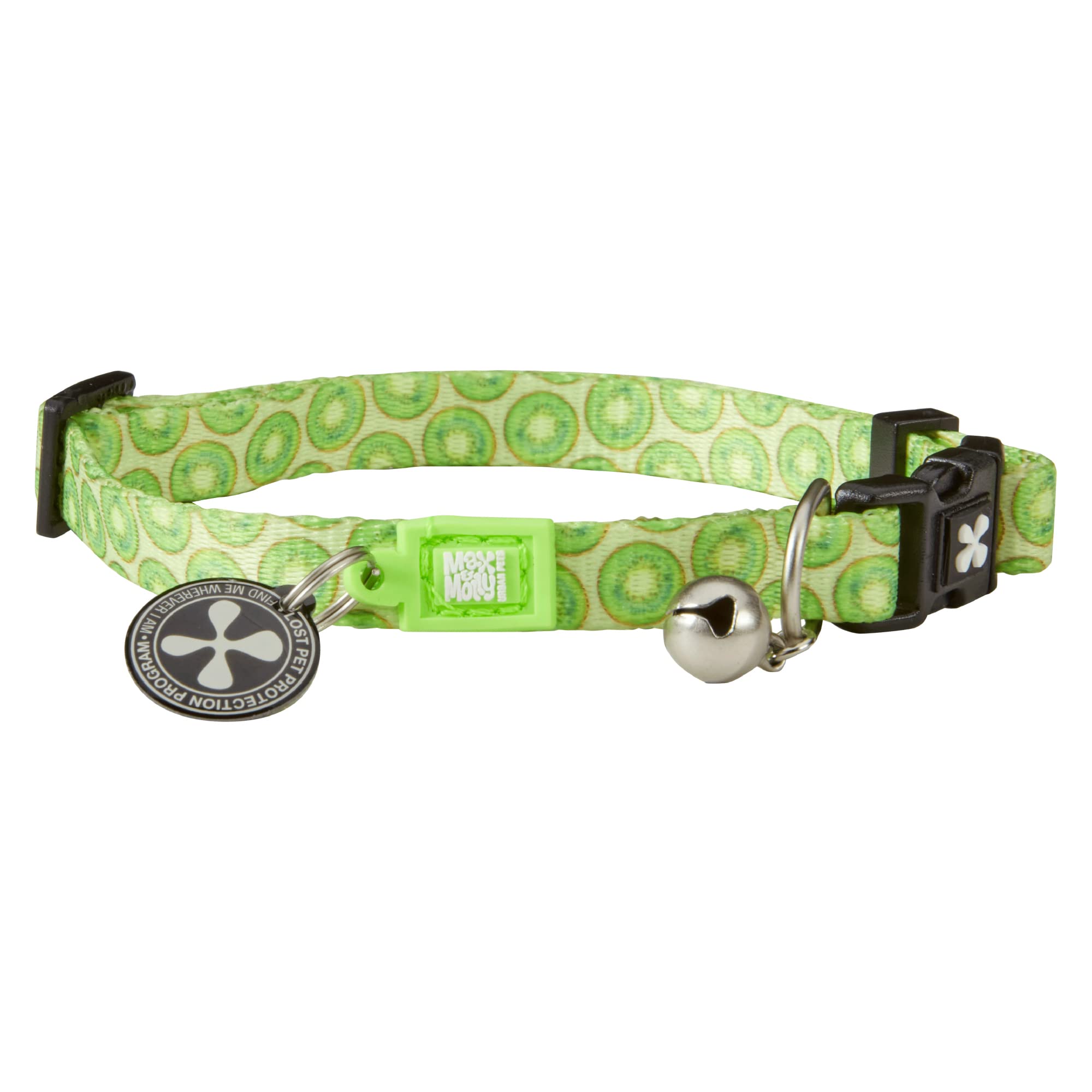 Max & Molly Fun & Whimsy Cat Collar with Jingle Bell, Breakaway Safety Buckle, Adjustable Sizing & Smart ID Personalized Tag for Girl or Boy Cats/Kittens, Fresh Kiwi Design