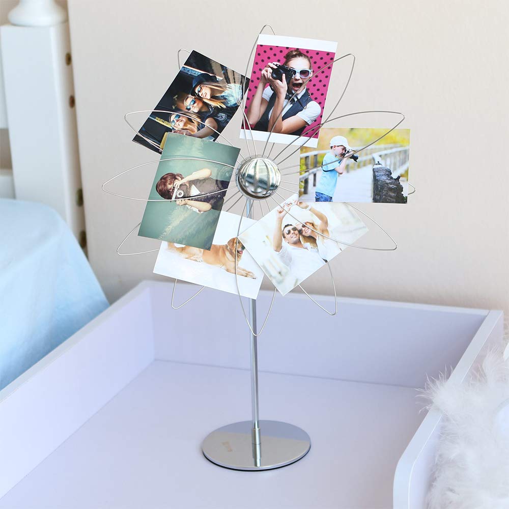 Mollytek Espositore Per Foto Da Tavolo A Giostra – Portafoto Con Clip In Acciaio E 12 Clip Metalliche – Perfetto Per Cartoline, Biglietti E Ricordi – 31x25,5 Cm