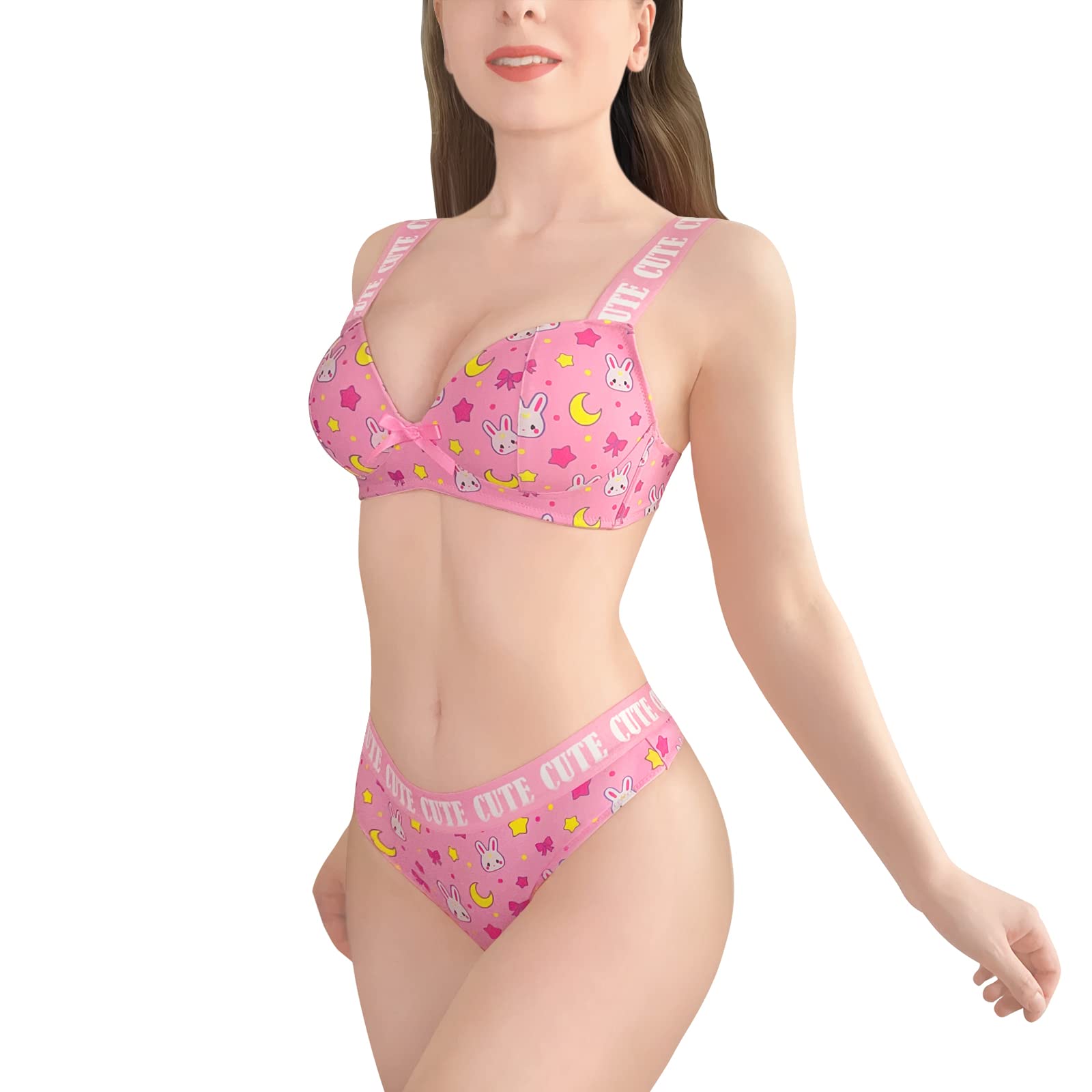 LittleForBig Donna Nightwear Spaghetti e Biancheria Intima Cami Top Tanga Bralette Set - Usagi Sporty