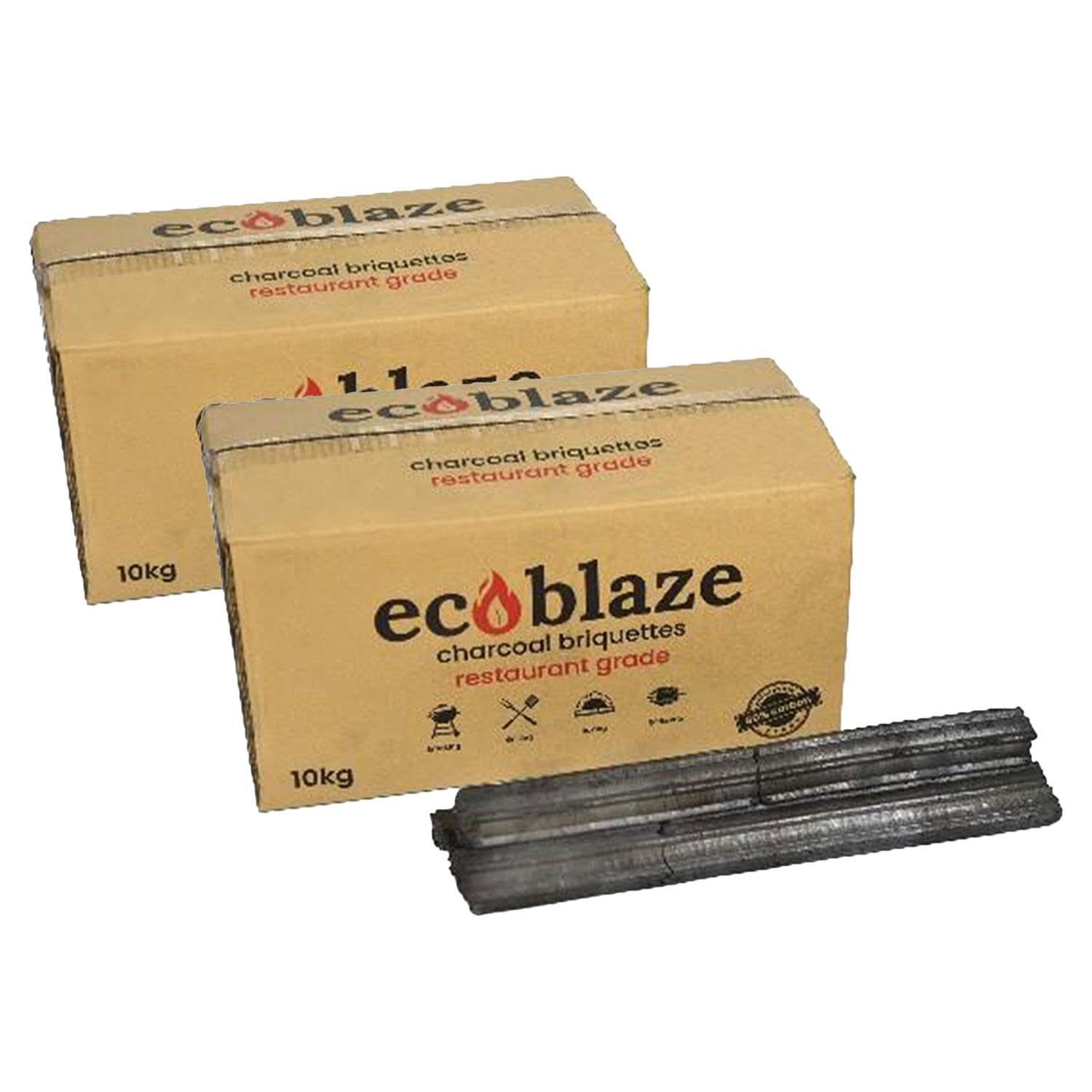 Ecoblaze BBQ Charcoal Briquettes - Premium Barbecue Charcoal Coals, Perfect For BBQ's & Smokers - Quick Lighting, Natural & Eco-Friendly, Low Smoke Restaurant Grade Coal (2 x 10kg Boxes)