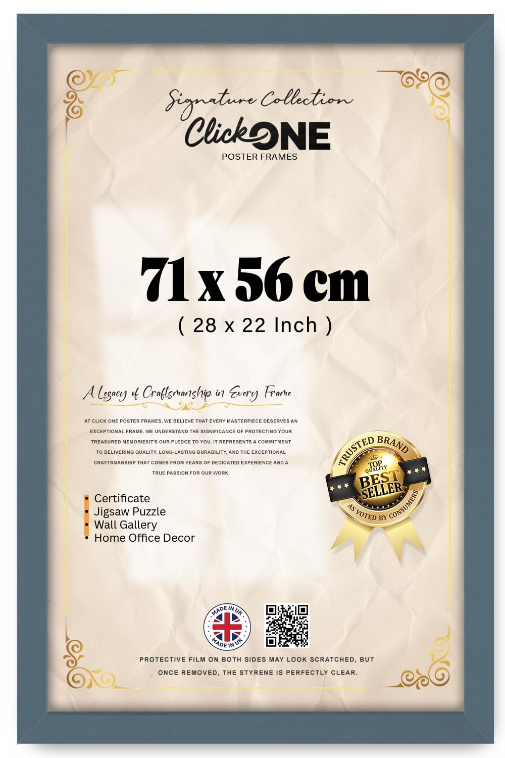 Click One Sophisticated 71 X 56 CM Frame With Clear Perspex Front Ideal For Showcasing Paintings And Photos For Modern Art Spaces 28 X 22 Inch Dark Grey Wall Hanging Display Gallery Ready