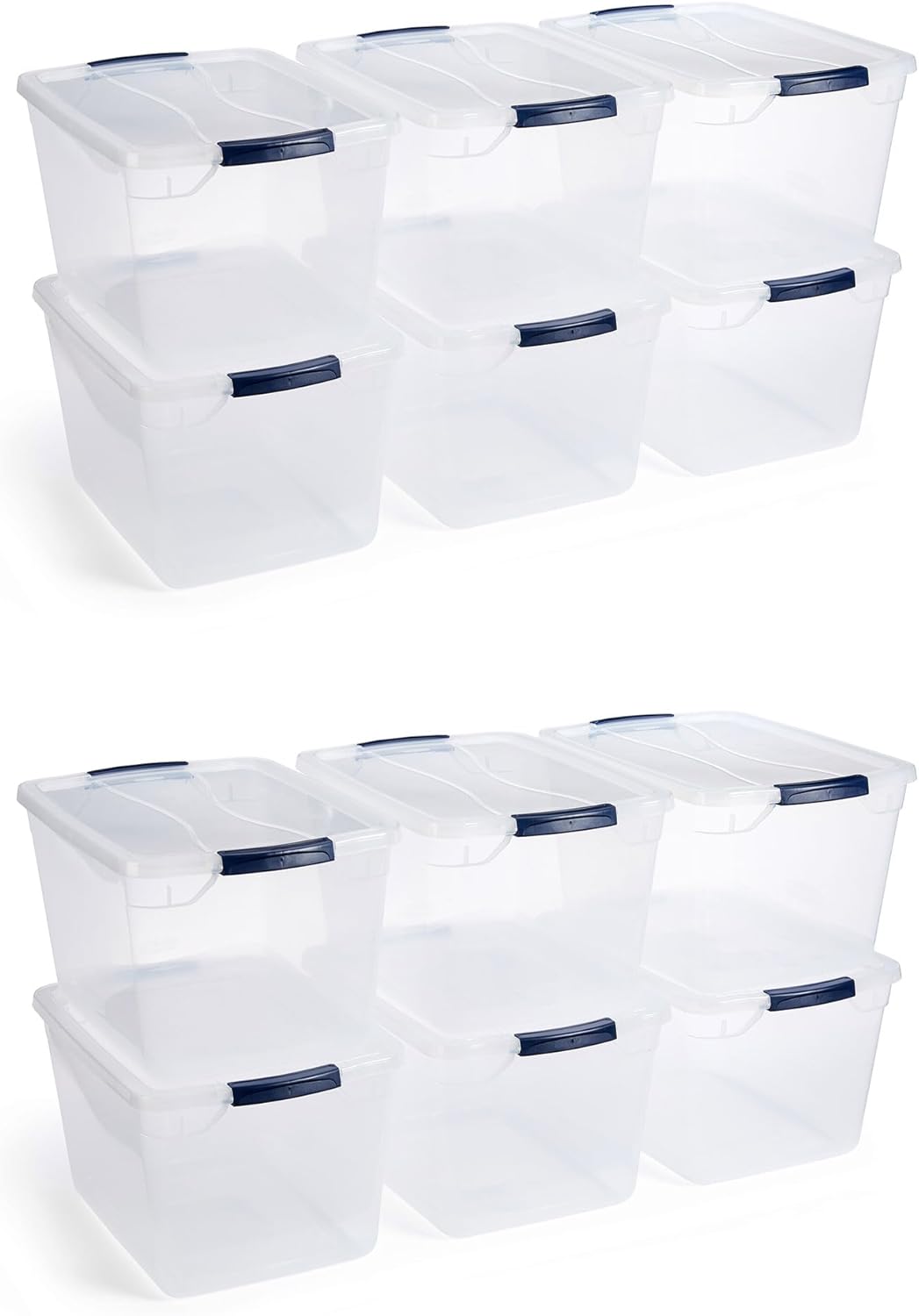 Rubbermaid Cleverstore Clear 32 Qt, 12 Pack Stackable Plastic Storage Containers with Durable Latching Clear Lids, Visible Storage, Great for Closet and Laundry Storage, Organizing in the Home