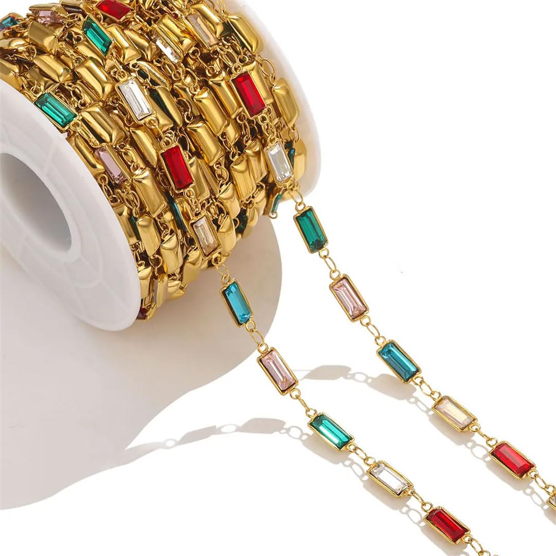 Hilos de cuentas de cristal, cadenas de cristal de acero inoxidable multicolor de 1 m, accesorios de cadena de cuentas flexibles brillantes(Z1919gd)