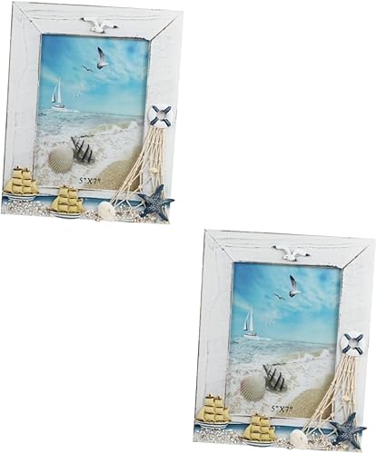 IMIKEYA Marco de fotos de madera, marco de mesa náutico, cuadro de playa, decoración de mesa náutica, decoración para salas de casa, marco de fotos