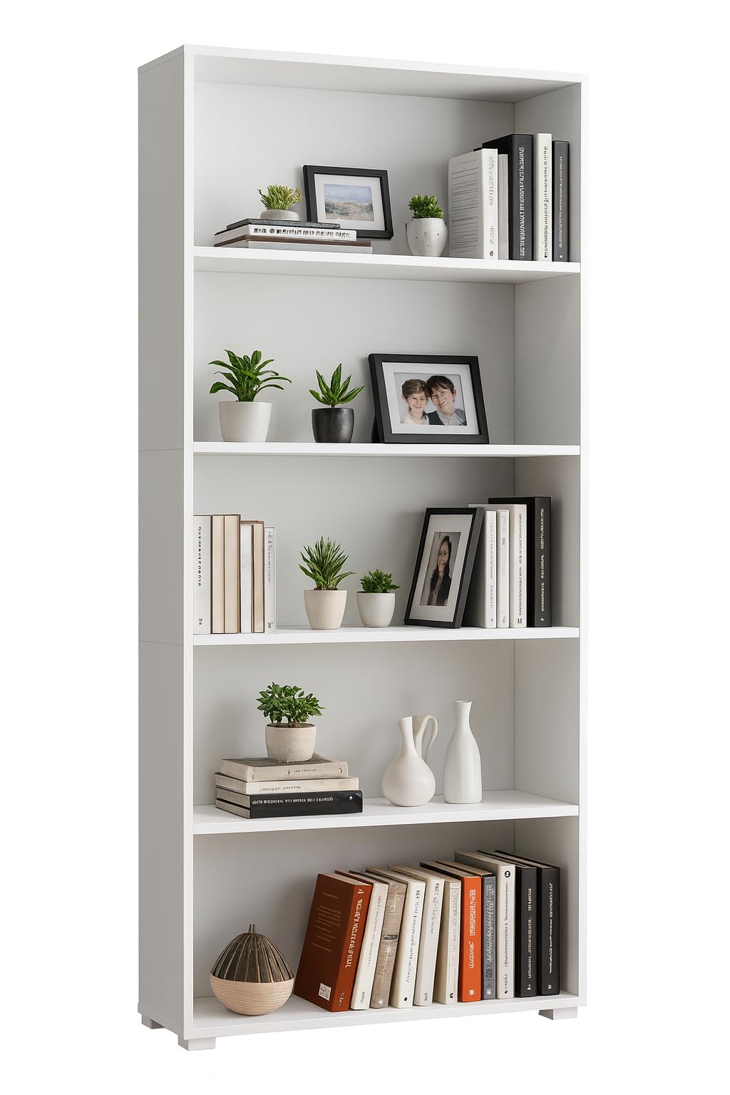 CASARIA® Vela 5 Tier Bookcase | Wooden Bookshelf | Modern Storage Rack Organiser | Shelving for Books | Tall Free Standing Book Case Cabinet Shelf Unit | 190x60x28 cm | White