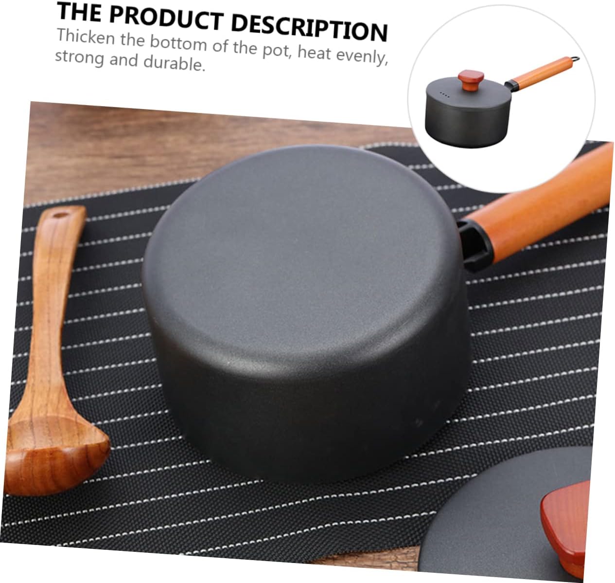 PRETYZOOM Non-Stick Sauce Pan Wooden Handle 9.5 Inch Precision Iron Cookware for Gas and Induction Stovetops for Heating Milk and Sauces Kitchen Essentials