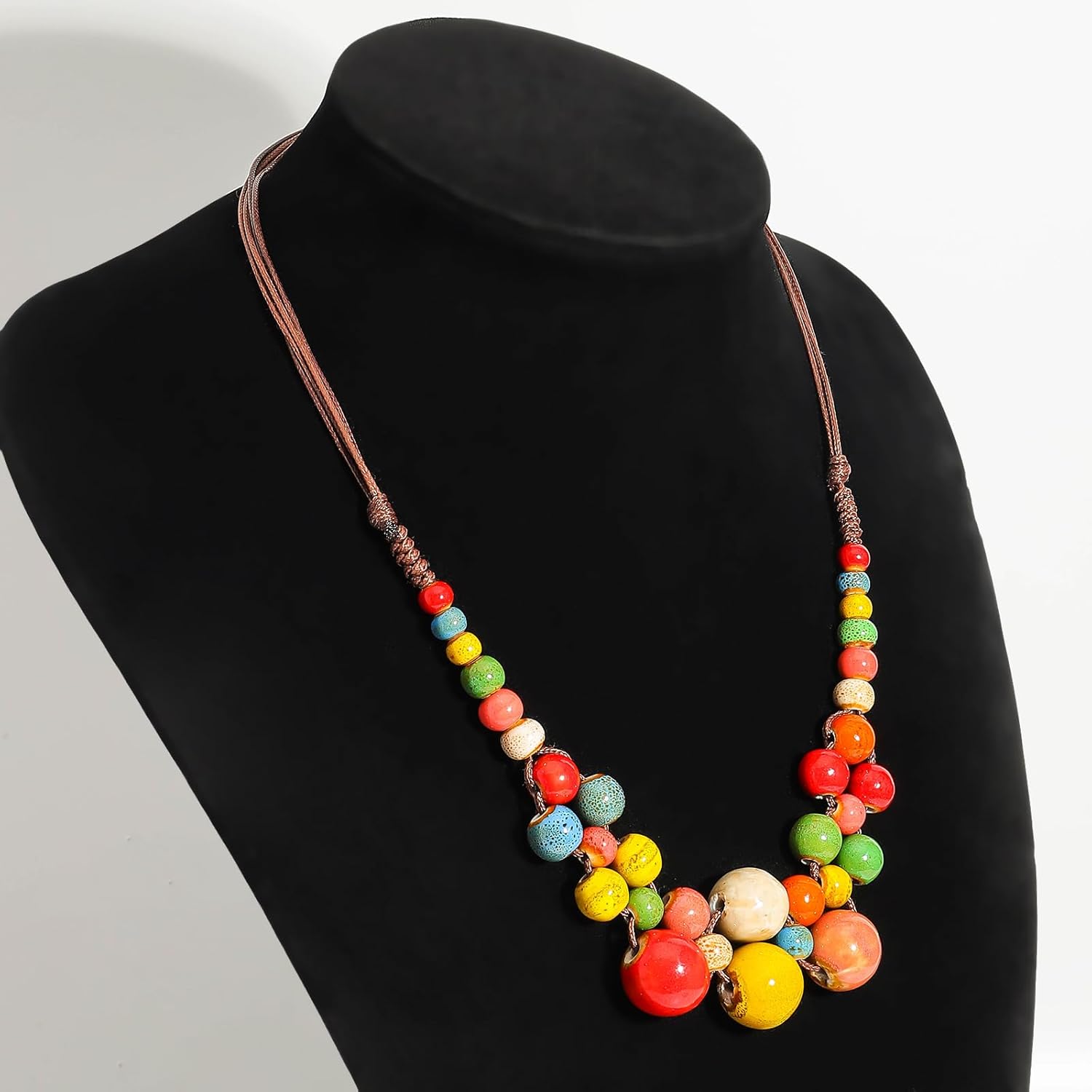 Boho Braided Round Ceramic Beaded Necklace for Women, Unique Statement Chunky Beads Strand Summer Beach Vacation Bohemian Jewelry - Image 7