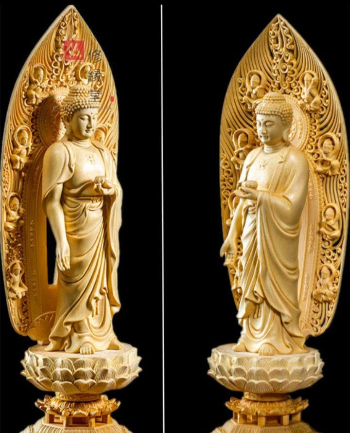 Amazon.co.jp: 修縁堂木彫り 仏像 阿弥陀如来立像 阿弥陀仏 彫刻