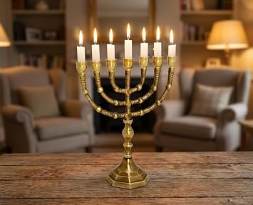 8 high Brass, 7 Branch, Menorah Candles, Brand: Salomon's Menorah, Holyland Beautiful Menorah from Israel The holy Land Jerusalem Antik Jewish minora Candle Holder