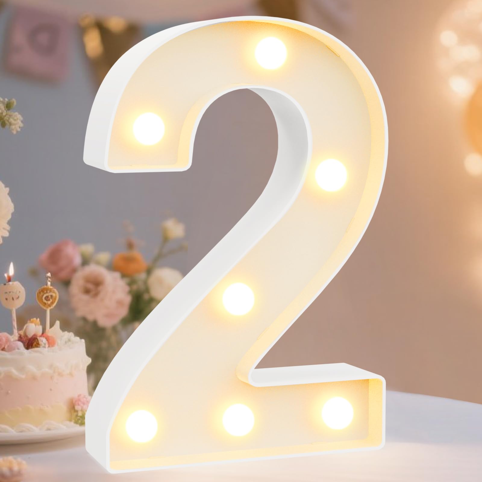 Photo 1 of Pooqla Decorative Led Light Up Number Letters, White Plastic Marquee Number Lights Sign Party Wedding Decor Battery Operated Number (2)