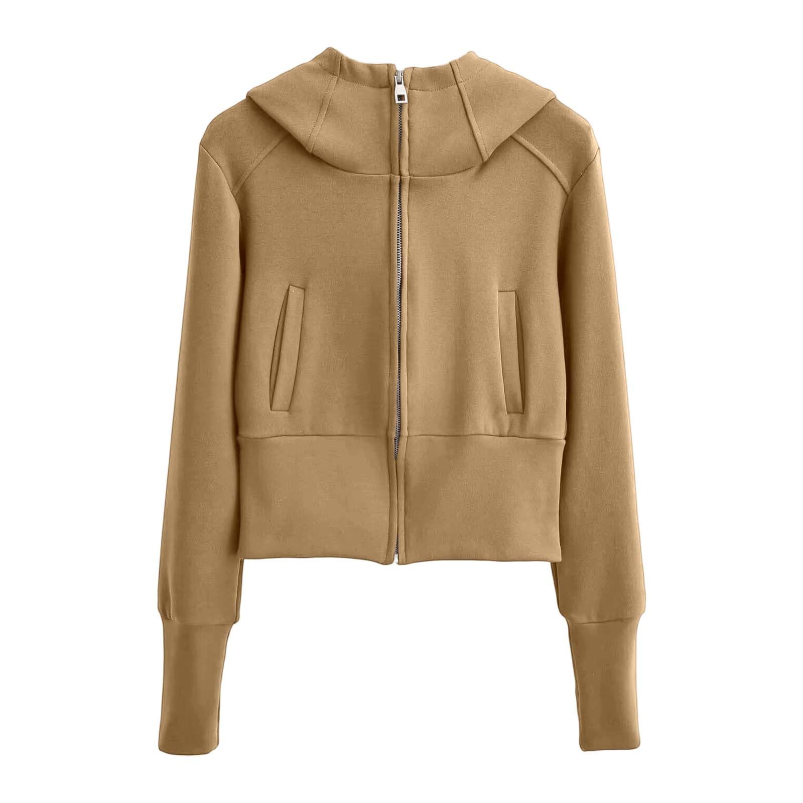 Générique Sweats à Capuche Femme,Veste à Capuche ZippéE à Col Montant De Couleur Unie pour L'Automne Et l'hiver