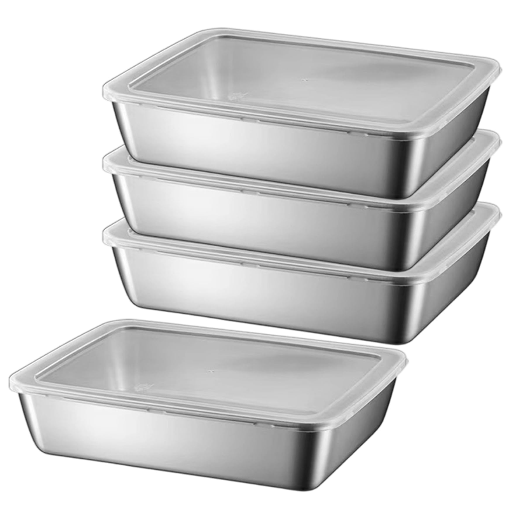 4pcs Edelstahl -Lebensmittelbehälter, stapelbare Lebensmittelablagerungsbox mit Plastikdeckel, Fleischküste für Kühlschrank oder Picknick, Grillparty, Büro Mittagessen