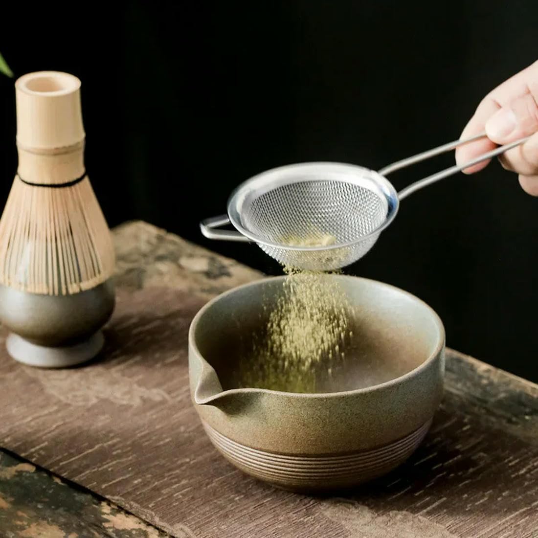 QQLADY Juego de té japonés Matcha, 7 Uds., Cepillo para té, tazón de té de cerámica, Herramientas de té Hechas a Mano Tradicionales Chinas