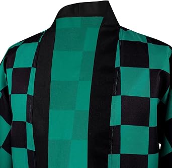 Tanjirou Robe Adult Green Plaid Cloak Kamado Tanjirou Cosplay Costume Color Block Kimono Cardigan Jacket Earrings Set