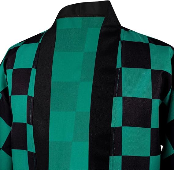 Tanjirou Robe Adult Green Plaid Cloak Kamado Tanjirou Cosplay Costume Color Block Kimono Cardigan Jacket Earrings Set