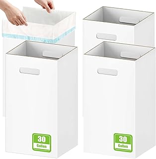 4 Pack 30 Gallon Extra Strong Corrugated Cardboard Disposable Trash Cans for Parties & Events – Heavy Duty Reusable Portable Garbage Cans, Recycling Trash Bins, (White, 30" H x 14" W x 14" D)