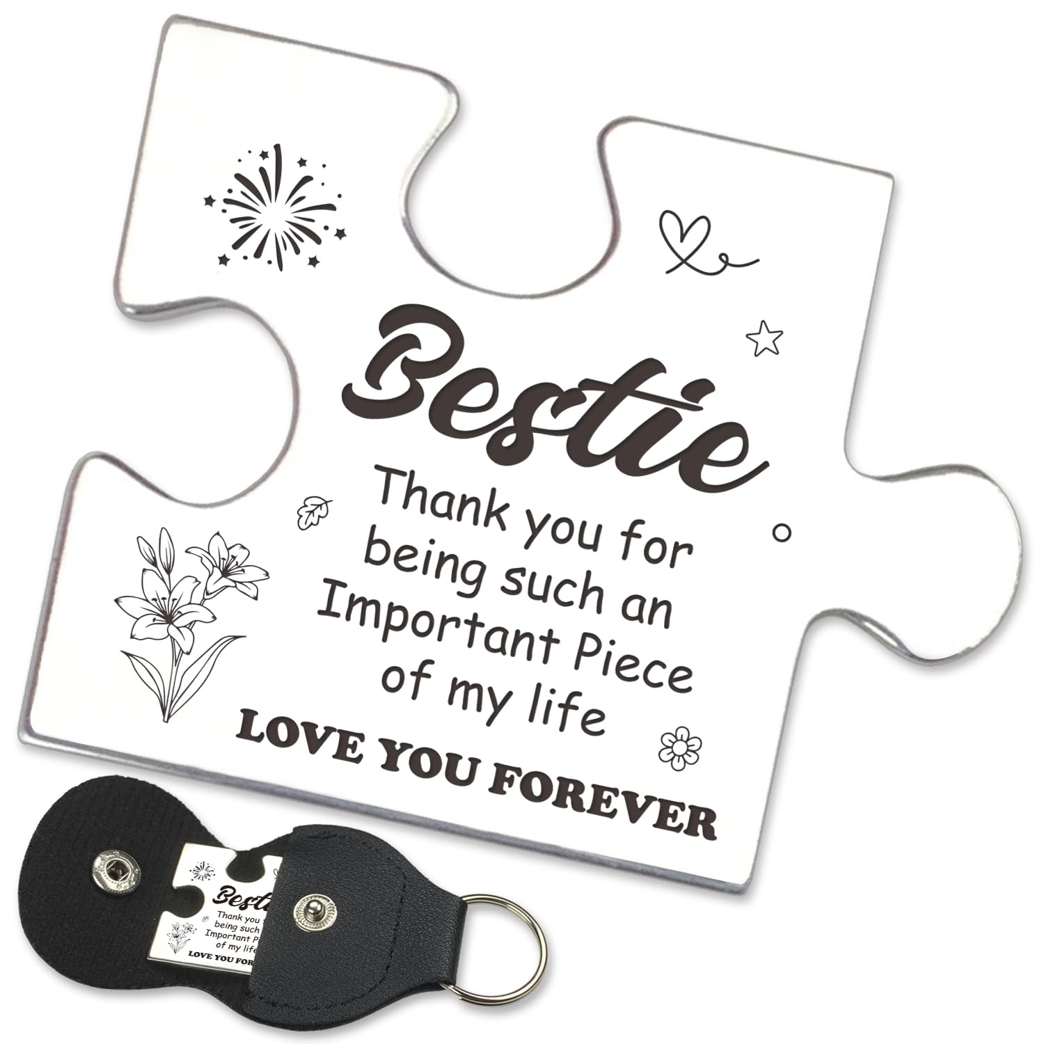 FTONENI Pocket Token Gifts for Bestie Birthday Christmas Friendship Women Best Friends Long Distance Relationship Thank You Gifts Puzzle Piece Keepsake with PU Leather Keychain - PTA21