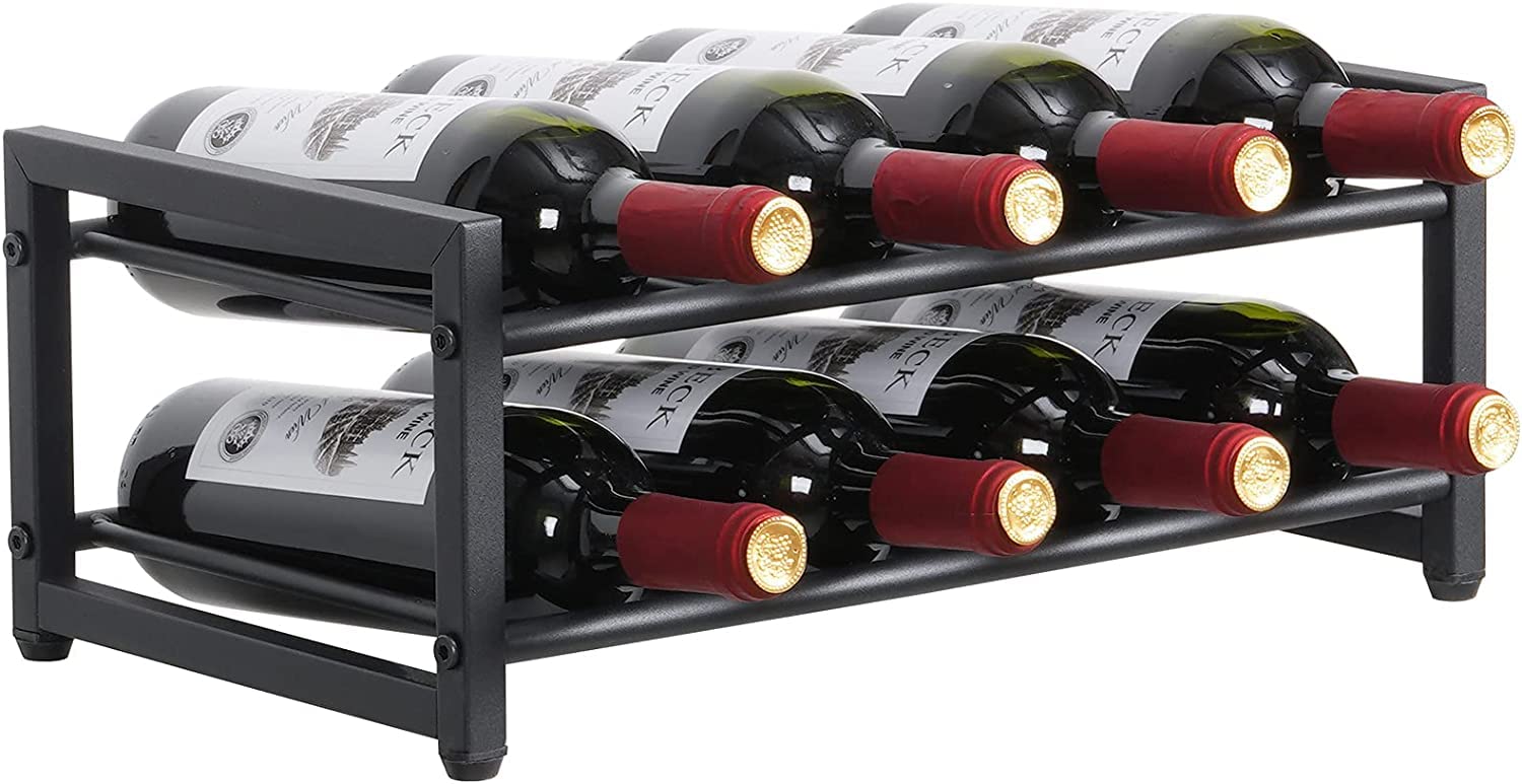 INDIAN DECOR Classic 8 Bottle Wine Rack - Countertop, Freestanding Floor, Display Storage - Industrial Metal Shelf Organizer for Cabinet, Tabletop, Bar, Cellar - Black-picture-35