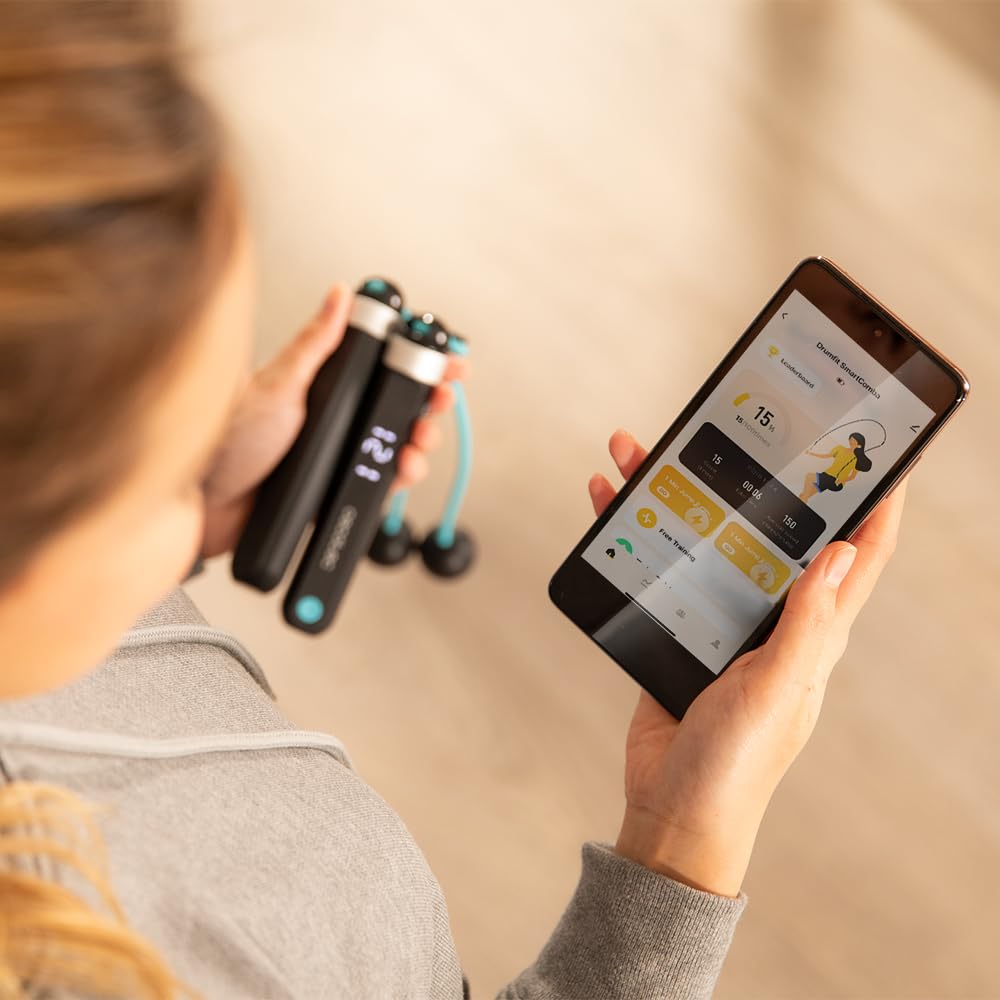 Cecotec Skakanka SmartComba 3000 Connected, regulowana 2 w 1, szybki obrót o 360º, 2 linki o długości 30 cm, połączenie z aplikacją, łącznie z linką PCW o długości 3 m, 3 tryby, wyświetlacz LED