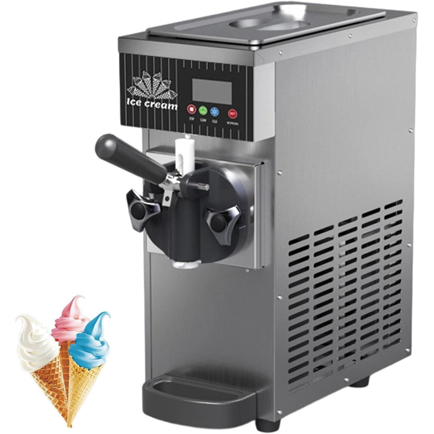 UofZc Multifunctional Ice Cream Machine, Food Grade BPA-Free Electric Ice Cream Maker, for Ice Cream, Frozens Yogurt, Milkshake, Suitable for Home Use Black