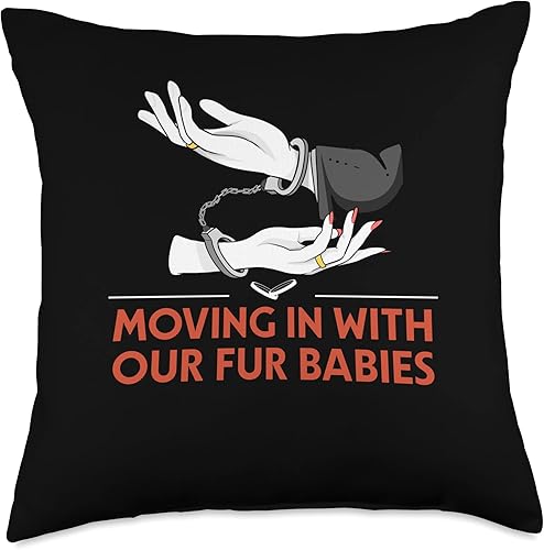 Miniatura 1 de Bride and Groom Newlywed Dog Lover Moving in with Our Fur Babies Wedding Honeymoon Throw Pillow 18x18 Multicolor