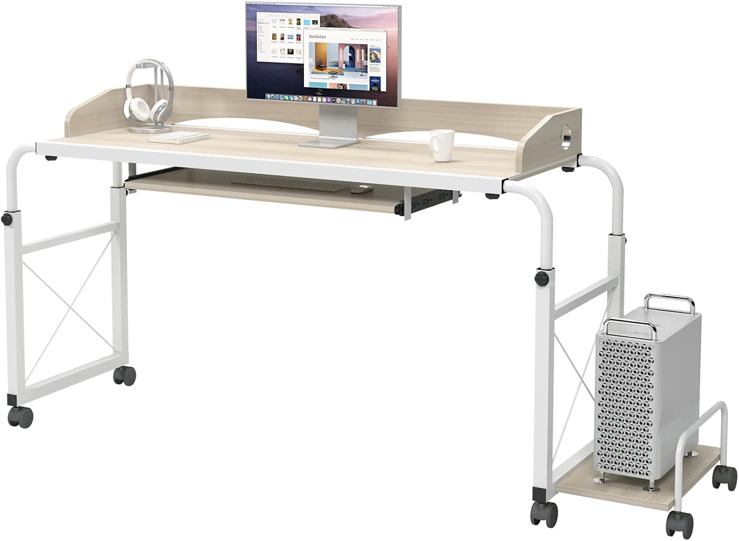 sogesfurniture Overbed Table with Wheels,Height and Length Adjustable Mobile Table 47 inches Works as Laptop Cart Computer Table Bed Table, Maple : Health & Household