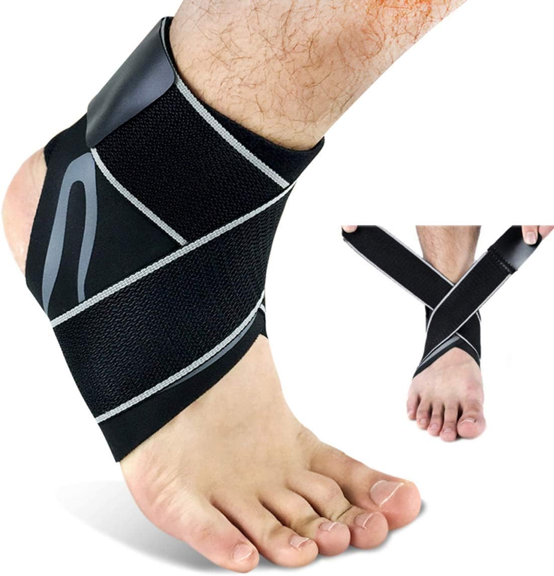 DayupStore Ankle Support Neoprene Compression Ankle Brace with Elastic Straps for