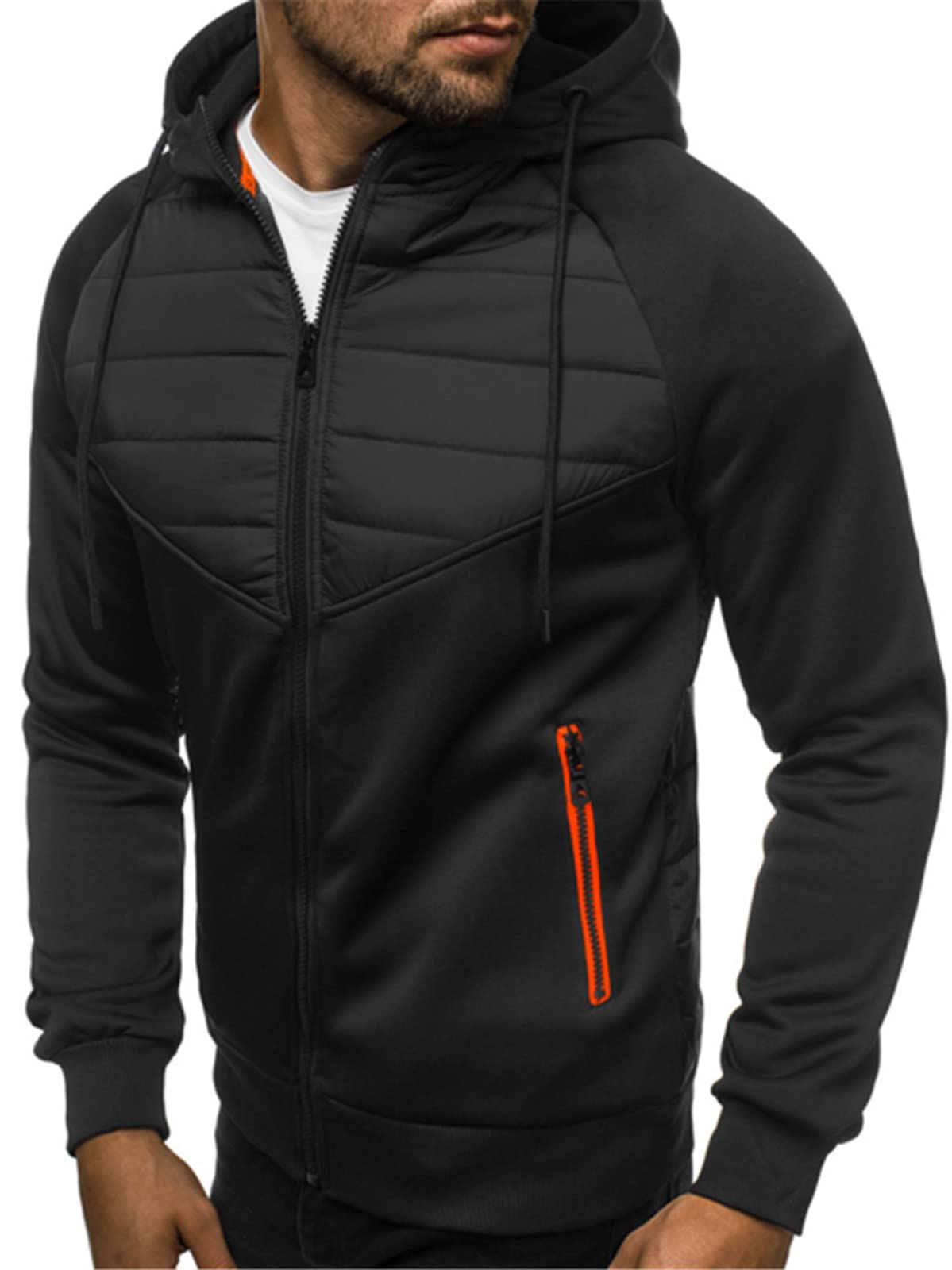 Felpa Con Cappuccio Uomo Giacche In Pile - Stampa Splicing Primavera Zip Intera - Casual Cardigan Cotone Sandwich - 3