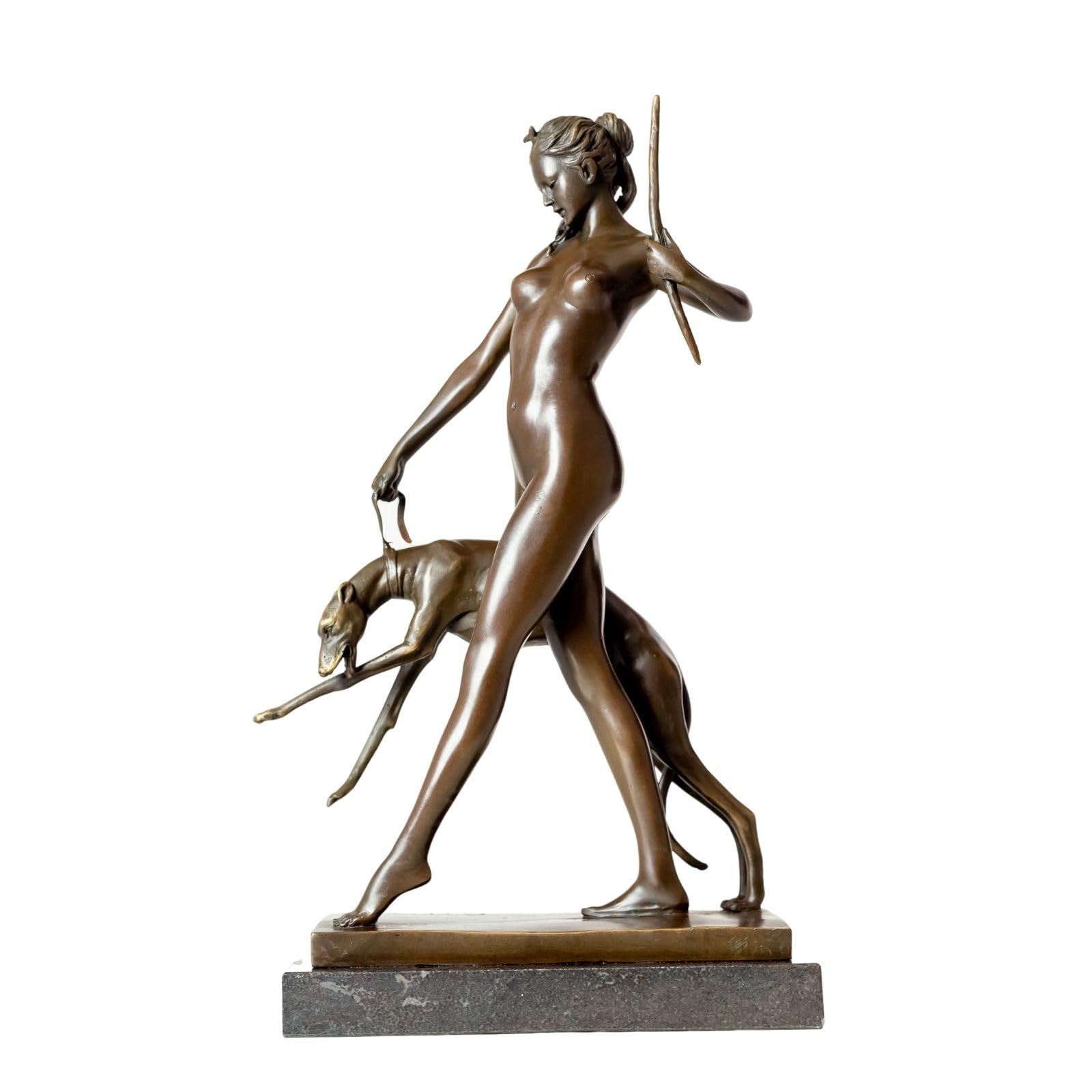 Estatua de bronce del mito griego Diana Escultura de bronce Decoración del hogar 100% bronce Casting Figurines 32cm Diosa de los animales salvajes y la caza Escultura Estatua