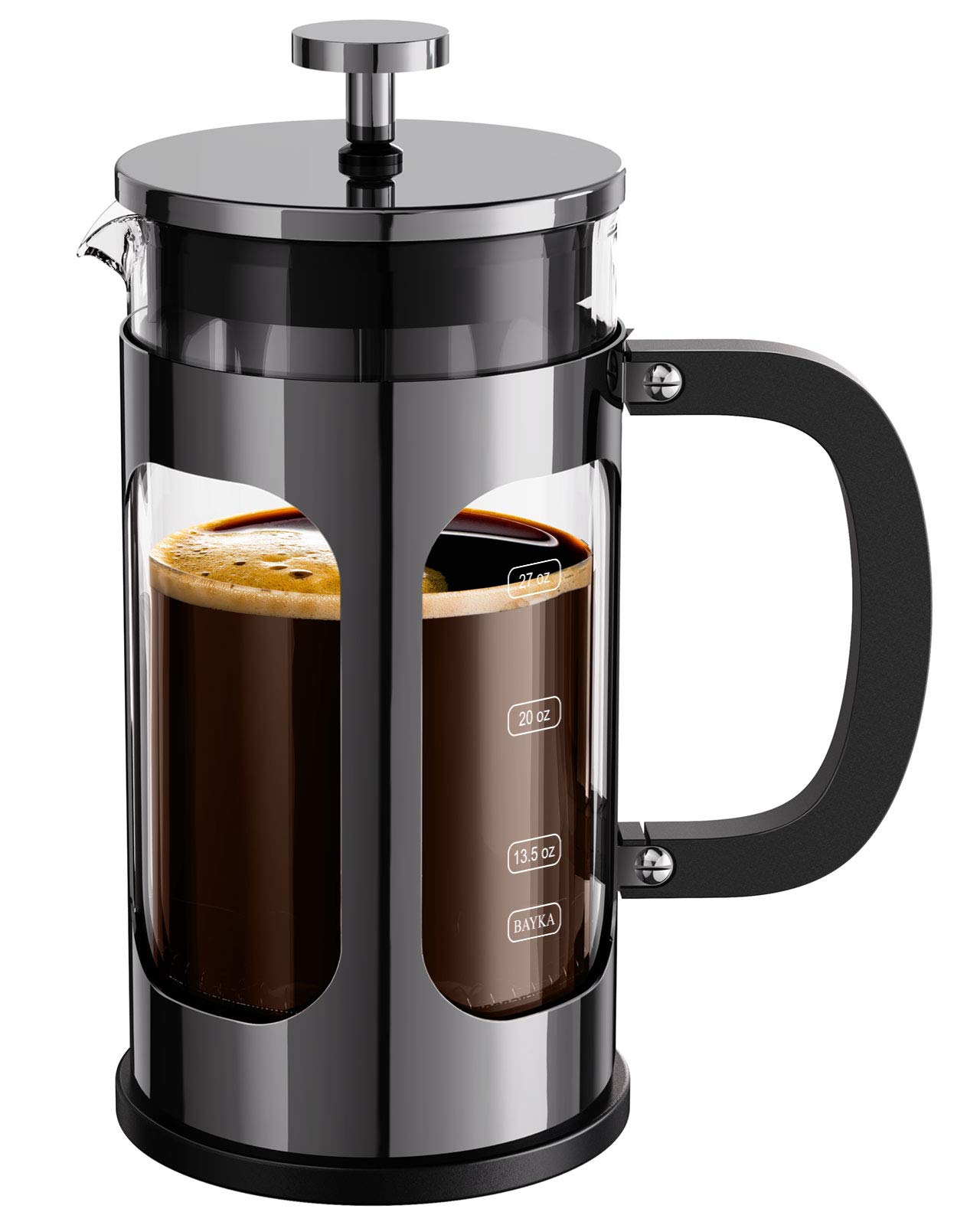 BAYKA French Press Coffee Maker, Glass 304 Stainless Steel Coffee Press, Cold Brew Heat Resistant Thickened Borosilicate Coffee Pot for Camping Travel Gifts, 34 Ounce, Dark Pewter