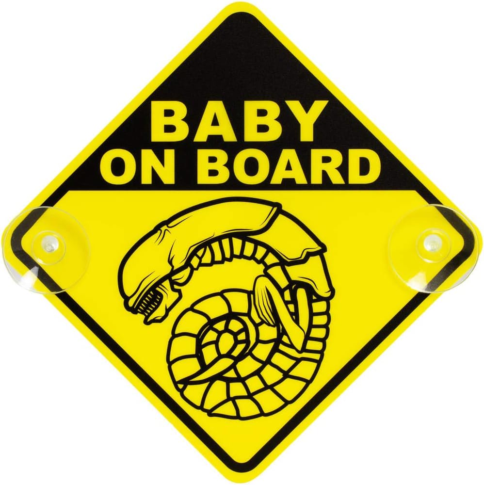 getDigital Chestburster Baby on Board Car Window Sign - Yellow Safety Sign with 2 Suction Cups Inspired by The Sci-Fi Alien Movies - 16 x 16 cm