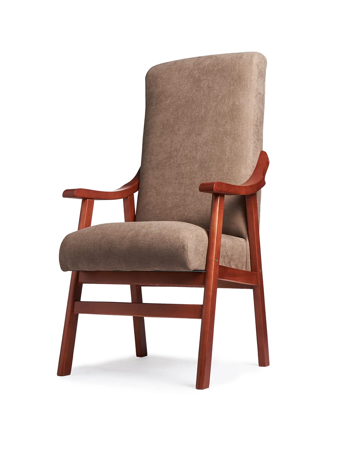 Silla Brazos de Madera, Respaldo Recto, Ideal para Personas Mayores, Movilidad Reducida o Dolor Espalda. Usada en residencia y geriátricos. Tamaño: 57x70x114 cm. [Tostado, Cerezo]