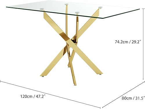 Miniatura 28 de Mesa de comedor de vidrio templado con patas de metal negro, mesa de cocina rectangular moderna de 47 pulgadas para comedor y cocina (47.24 x 31.5