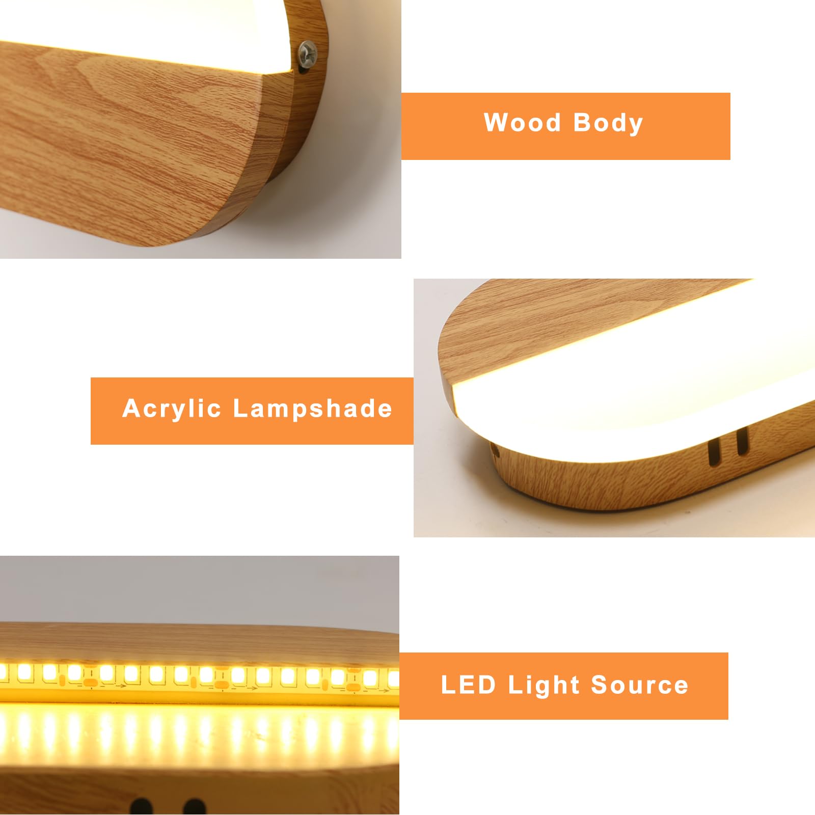 2 Pezzi Applique da Parete Interno LED | Lampada da Parete Moderno in Acrilico Effetto Legno, per Soggiorno, Camera da Letto, Corridoio