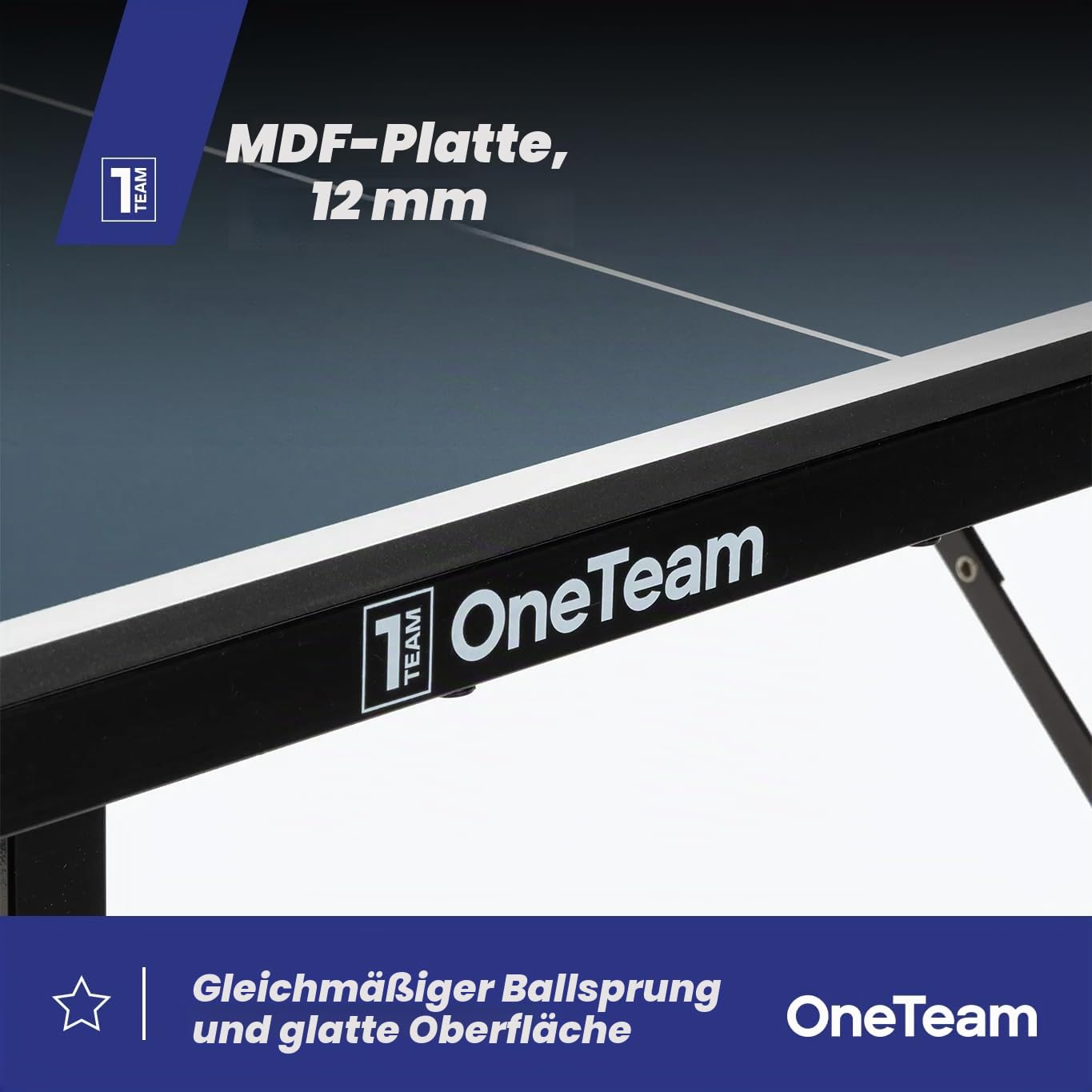 OneTeam Tischtennisplatte für Indoor-Spiele mit Gitternetz und klappbaren Platten mit 2 Ball- und Palettenablagefächern Transportrollen mit Feststellfunktion