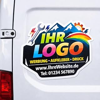 Firmenaufkleber individuell mit Logo – konturgeschnitten & wetterfest – für Auto, Glas & Schaufenster – UV-beständig & langlebig – eigenes Design hochladen