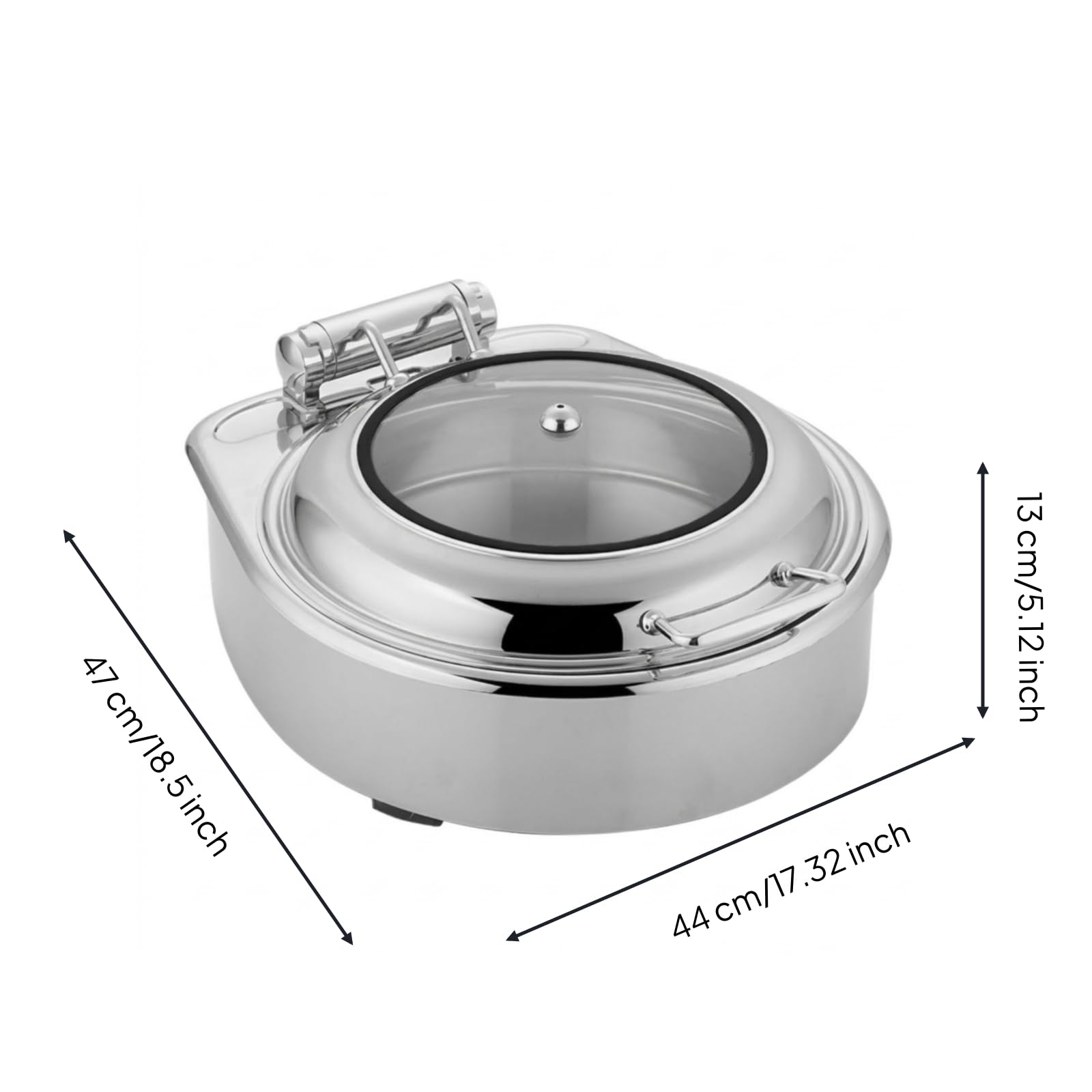 predolo Scaldavivande con Coperchio in Vetro Professionale Scaldavivande in Acciaio Inox da Tavolo Chafing Dish per Catering, Rotondo, Con Telaio Di Lusso Riscaldamento Elettrico, Scomparto Singolo