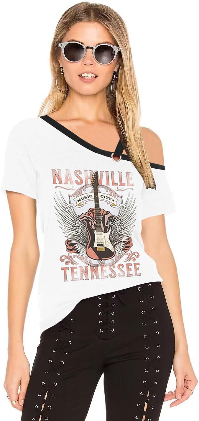 Womens Summer Trendy Cold Shoulder Short Sleeve T Shirts Criss Cross Casual Loose Tunic Shirts Tops Blouses - Image 2